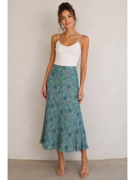 Sigrid Olsen Sport Dresses & Skirts - Sigrid Olsen Sport Womens Size 2 Floral Maxi Skirt Organic Cotton Teal Pink Gree